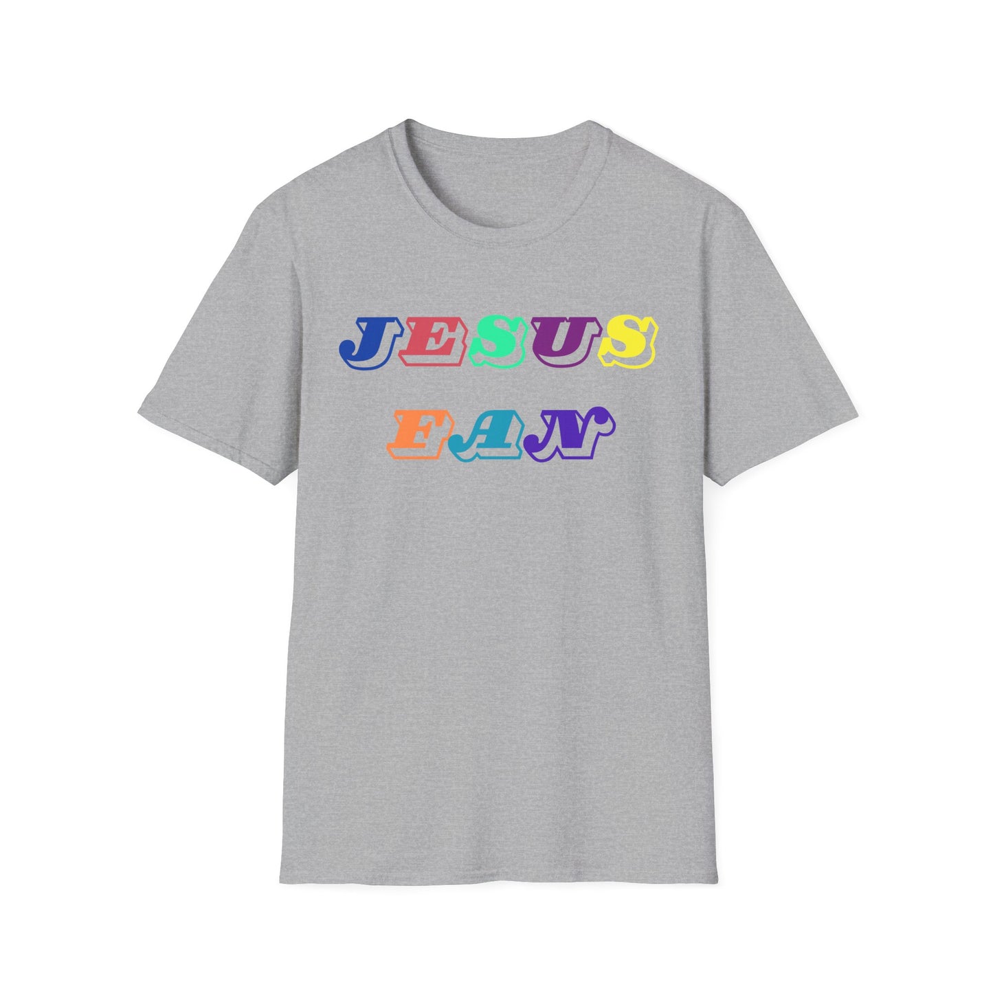 Colorful Jesus Fan Unisex Softstyle T-Shirt - Perfect for Faith-Lovers and Celebrations