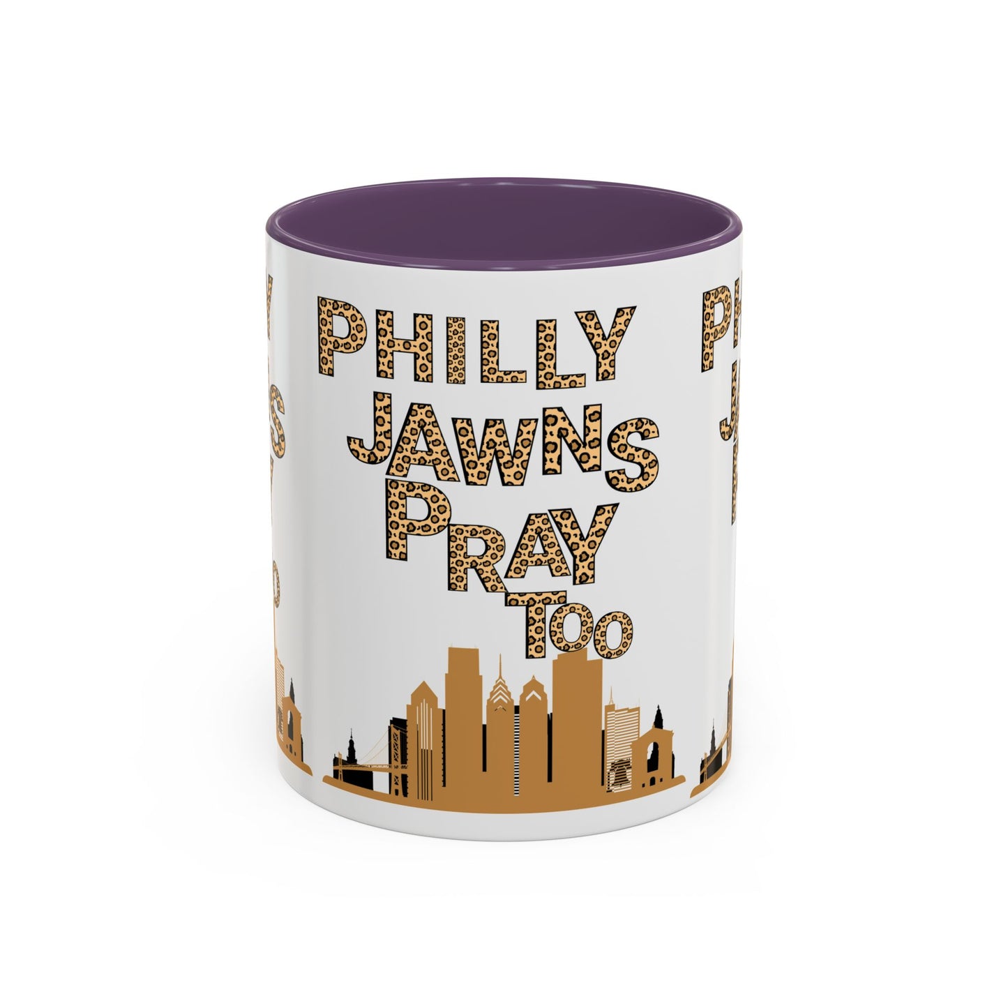 LEOPARD PRINT PHILLY JAWNS PRAY TOO Accent Coffee Mug (11, 15oz)