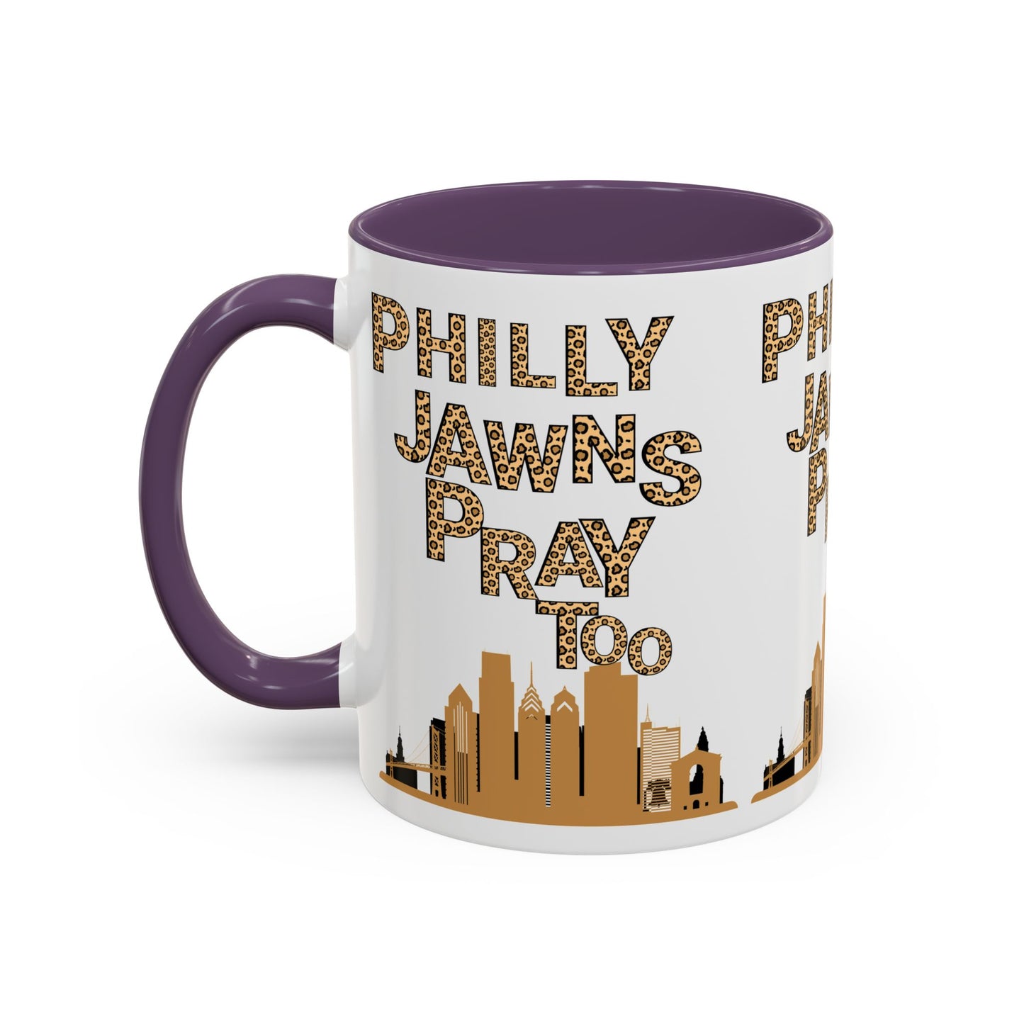 LEOPARD PRINT PHILLY JAWNS PRAY TOO Accent Coffee Mug (11, 15oz)