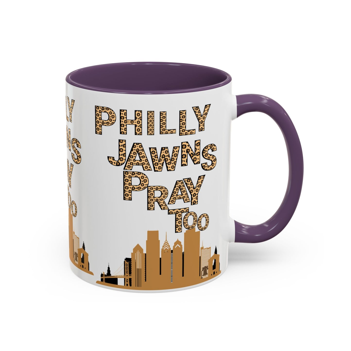 LEOPARD PRINT PHILLY JAWNS PRAY TOO Accent Coffee Mug (11, 15oz)