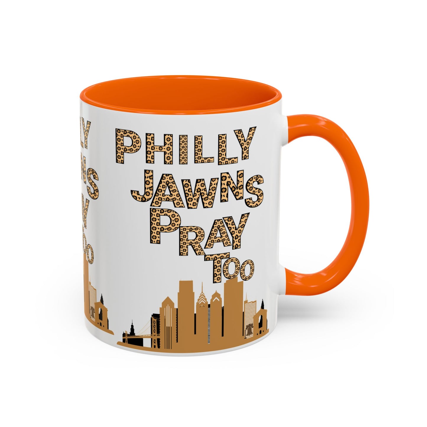 LEOPARD PRINT PHILLY JAWNS PRAY TOO Accent Coffee Mug (11, 15oz)