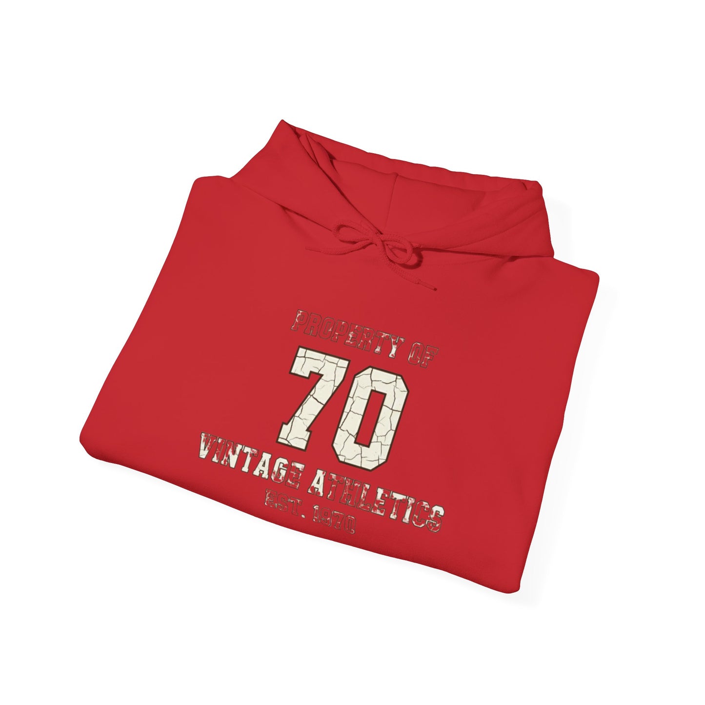 Vintage 70 Birth Year Varsity Hoodie – Retro 'Property of 70' Birth Year Comfort Sweatshirt