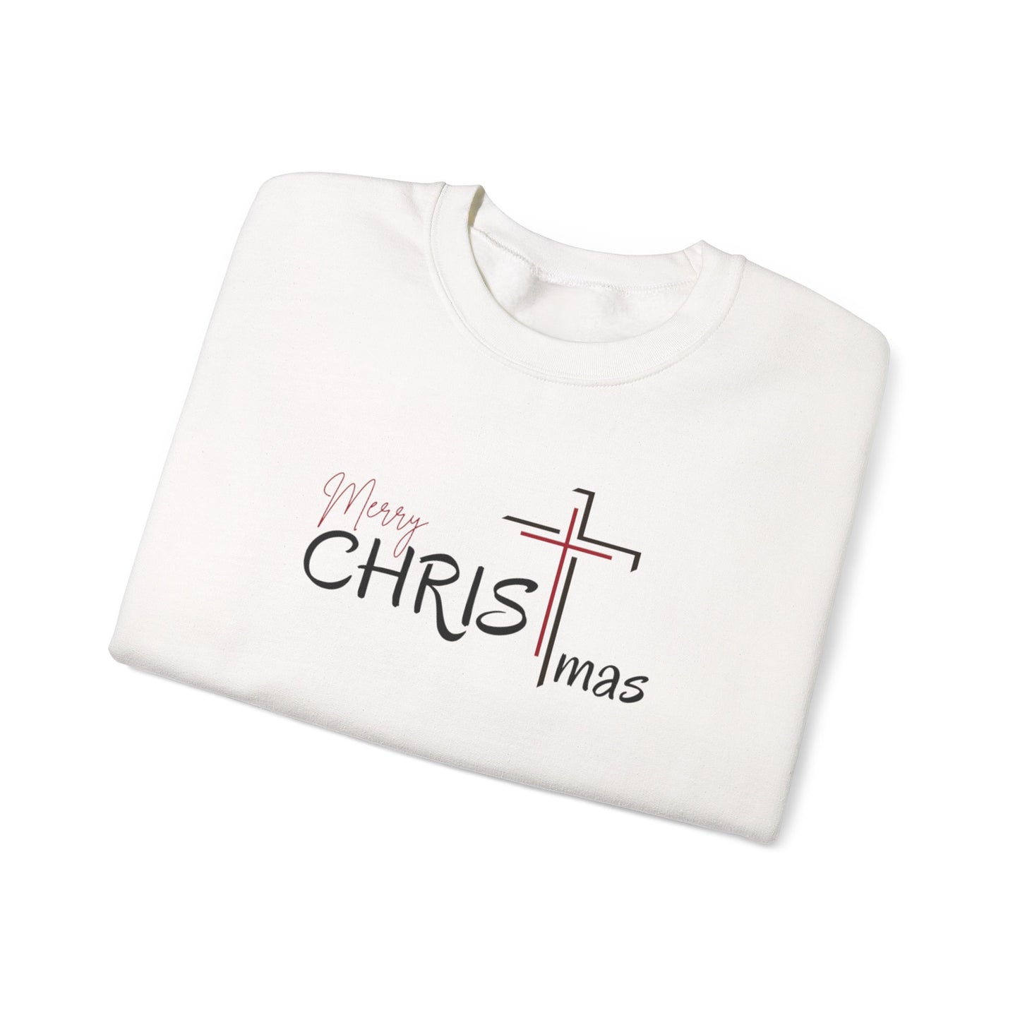 CHRISTmas Cross Crewneck Sweatshirt — "Merry CHRISTmas" Faith Holiday Sweatshirt