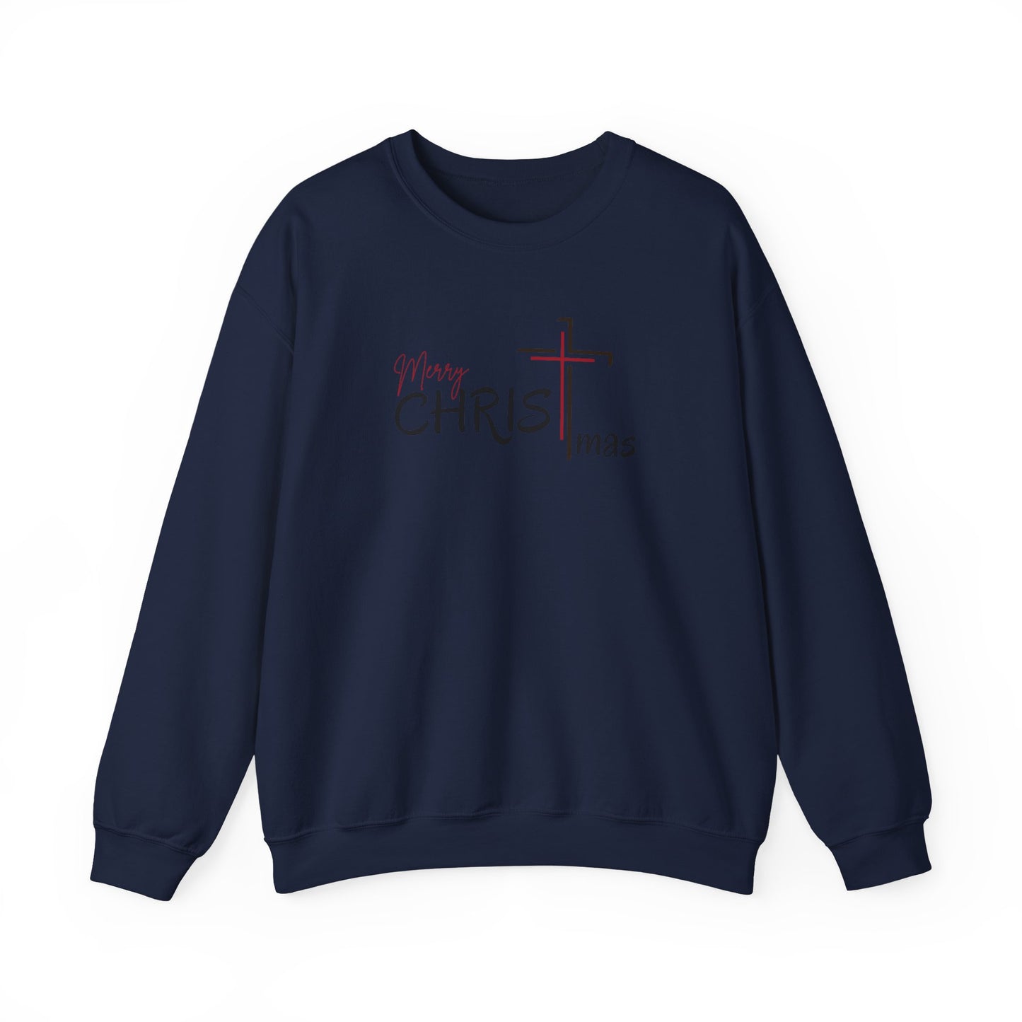 CHRISTmas Cross Crewneck Sweatshirt — "Merry CHRISTmas" Faith Holiday Sweatshirt