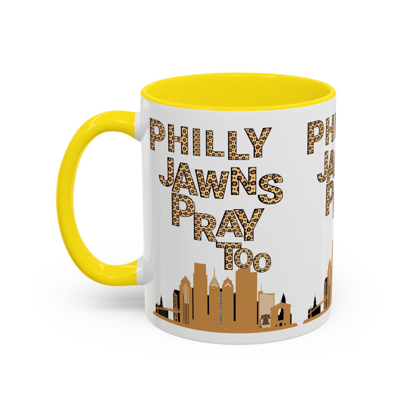 LEOPARD PRINT PHILLY JAWNS PRAY TOO Accent Coffee Mug (11, 15oz)