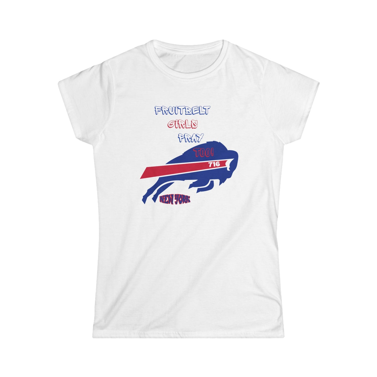 FRUITBELT GIRLS PRAY TOO! Buffalo Tee for Women, Softstyle Graphic T-Shirt, Perfect for Game Days, Birthdays, Summer BBQs, Sports Fans