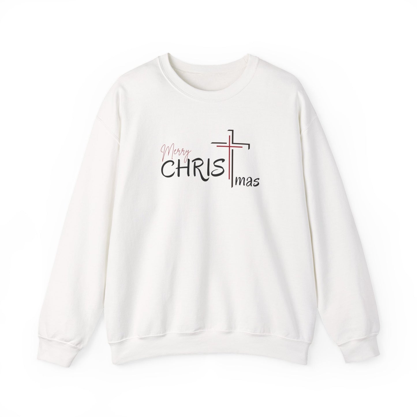 CHRISTmas Cross Crewneck Sweatshirt — "Merry CHRISTmas" Faith Holiday Sweatshirt