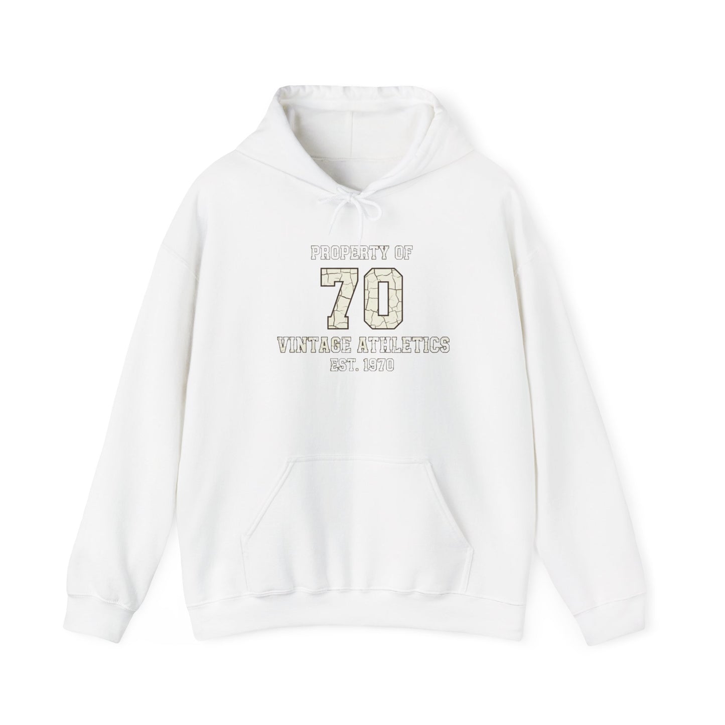 Vintage 70 Birth Year Varsity Hoodie – Retro 'Property of 70' Birth Year Comfort Sweatshirt
