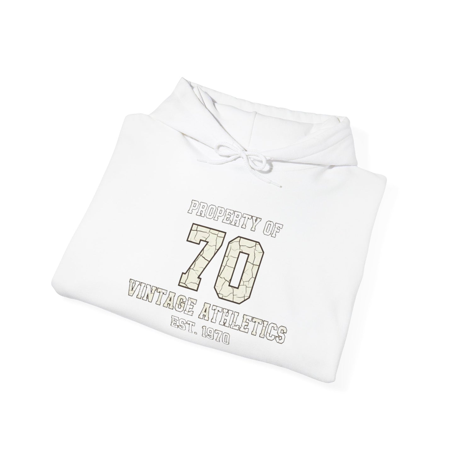 Vintage 70 Birth Year Varsity Hoodie – Retro 'Property of 70' Birth Year Comfort Sweatshirt