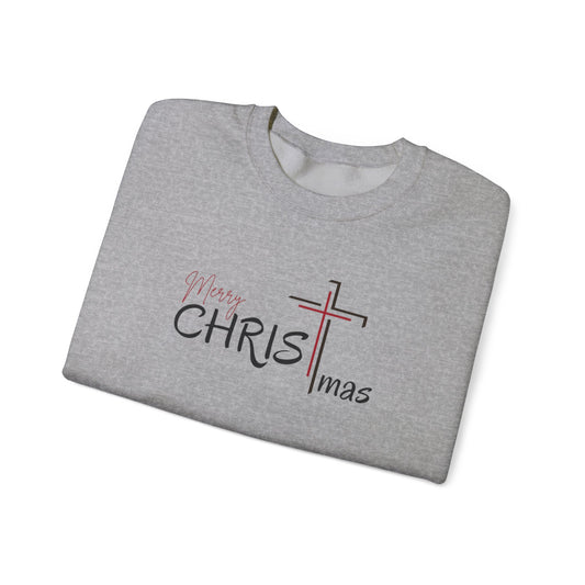 CHRISTmas Cross Crewneck Sweatshirt — "Merry CHRISTmas" Faith Holiday Sweatshirt