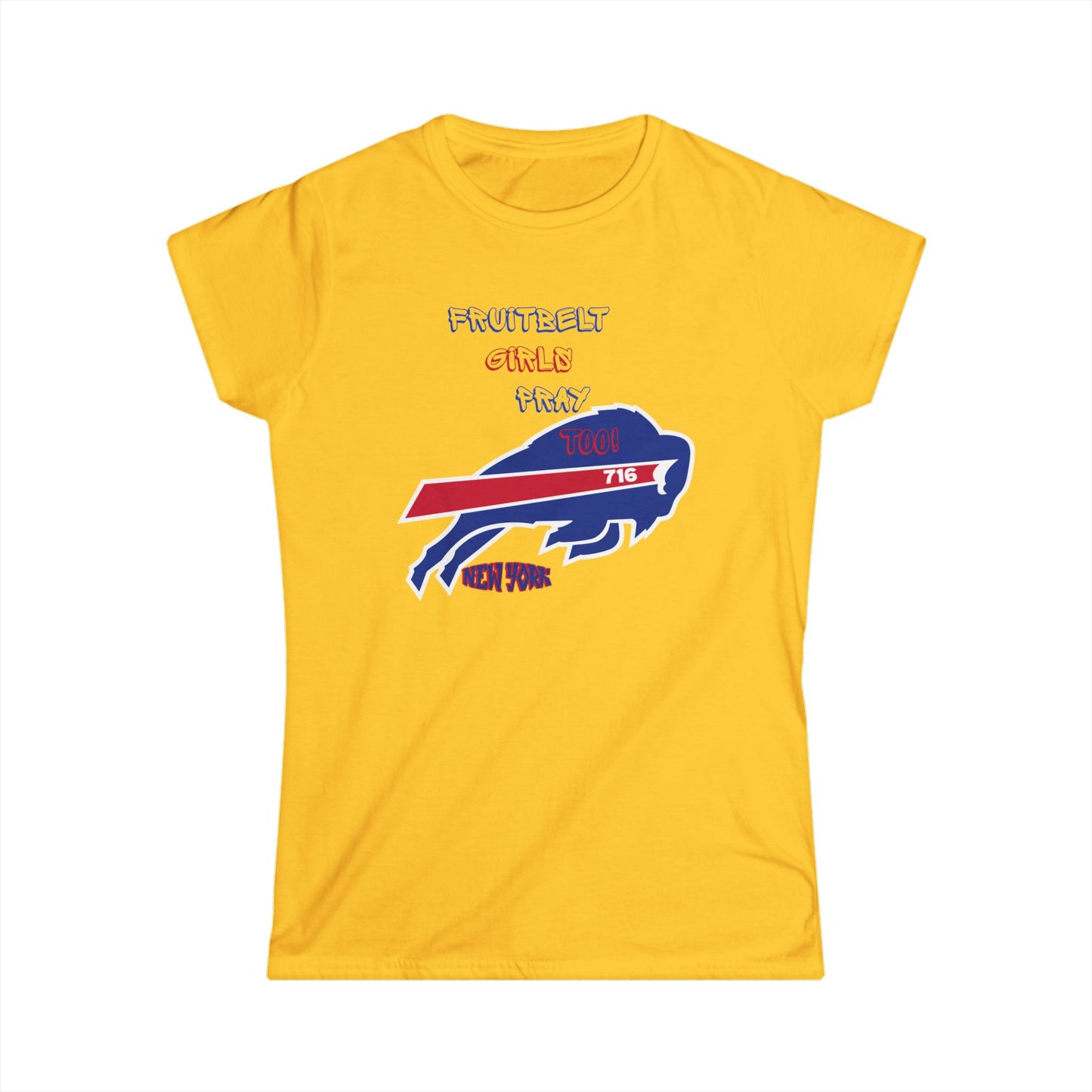 FRUITBELT GIRLS PRAY TOO! Buffalo Tee for Women, Softstyle Graphic T-Shirt, Perfect for Game Days, Birthdays, Summer BBQs, Sports Fans